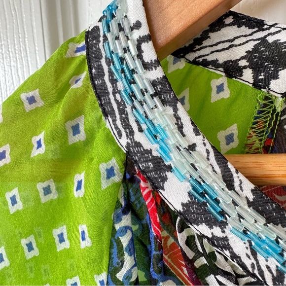 Hale Bob Green Chartreuse Print Silk Bell Sleeve Pullover Top Size S - Picture 4 of 12